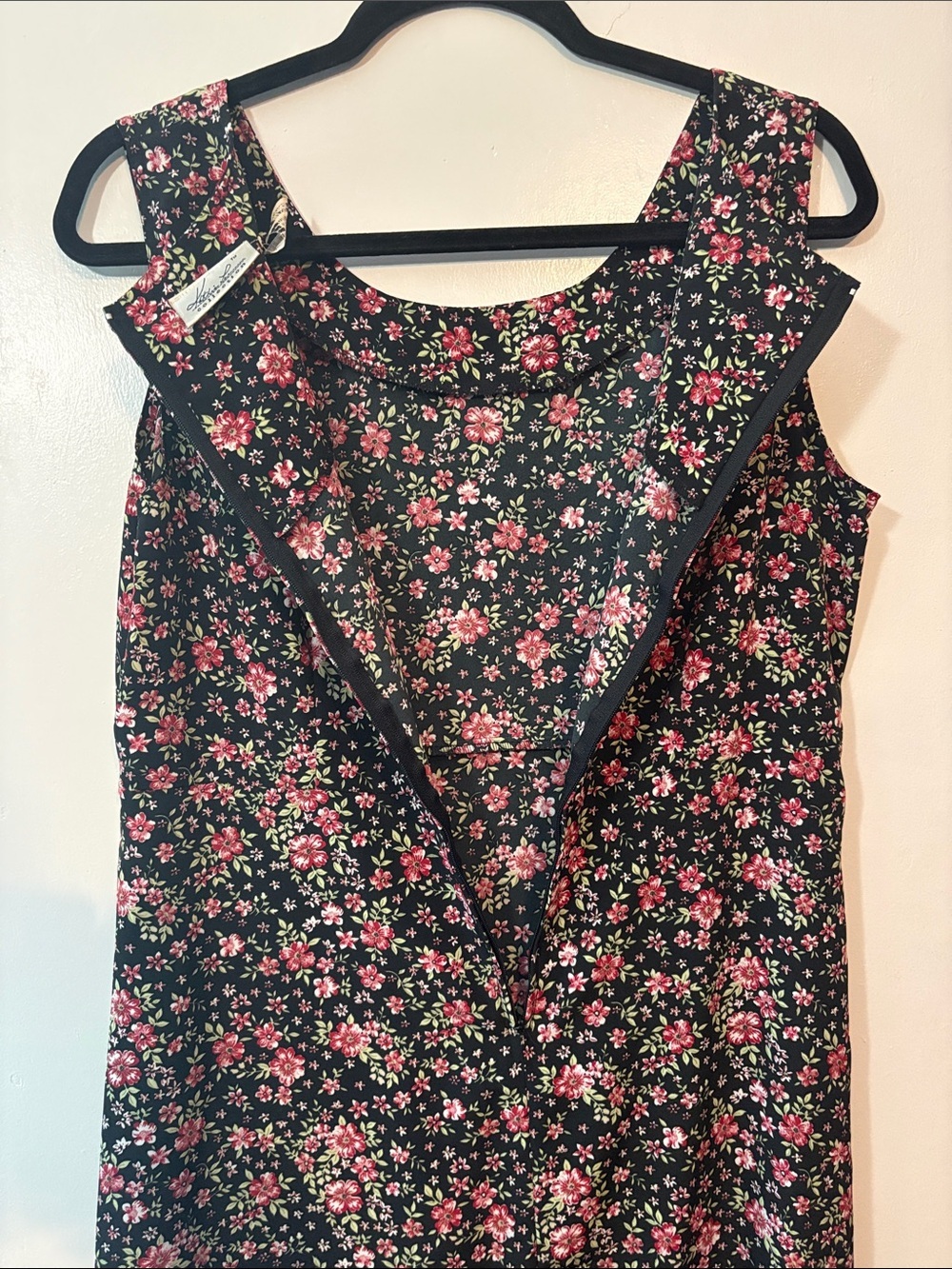 Sleeveless Black Floral Maxi Dress with Pink Flowers - Picture 7 of 7